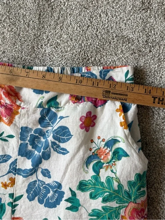 Rachel Zoe Linen Blend White Colorful Floral Print Wide Leg Pants Size Small - Picture 8 of 12